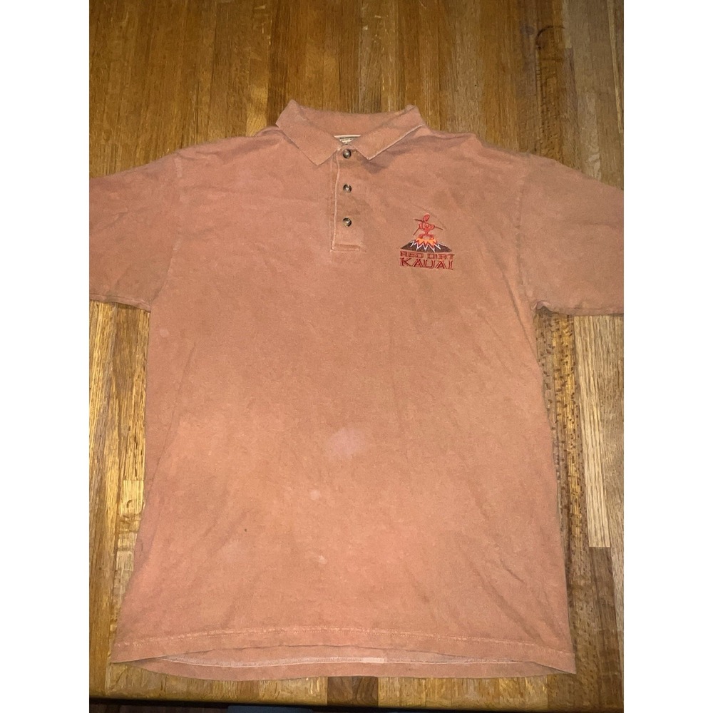 Vtg Cotton Deluxe‎ by Anvil Men XL Copper Red Dirt Kauai Logo Short Sleeve Polo